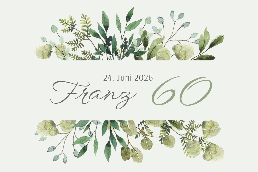 Einladungskarte zum 60. Geburtstag im floralen Aquarell-Design als Klappkarte mit eigenem Fotodruck auf der Innenseite