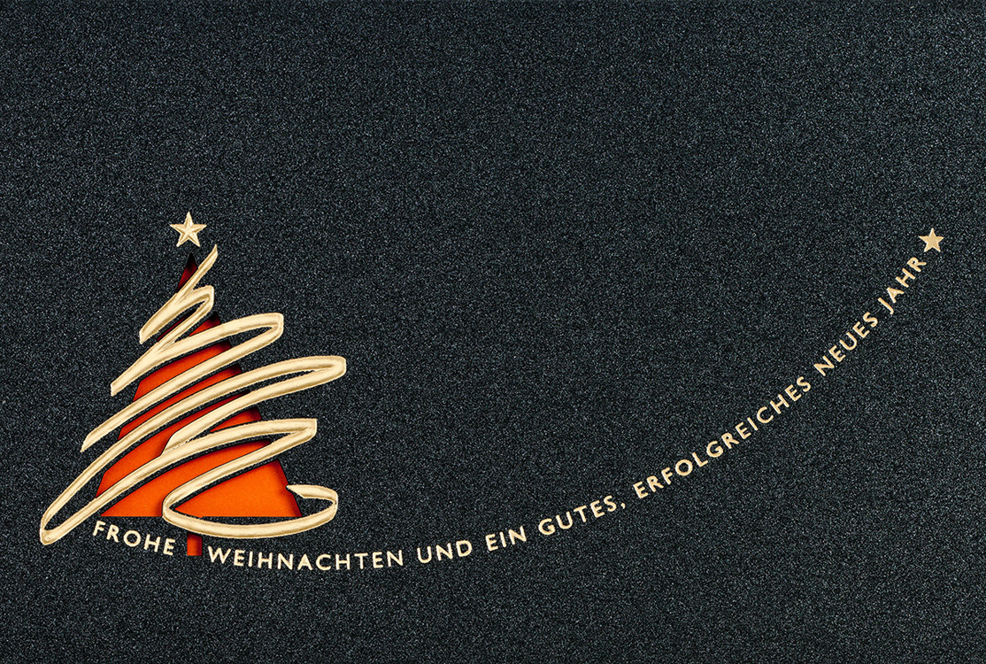Weihnachtskarte anthrazit metallic mit Baum Einleger orange