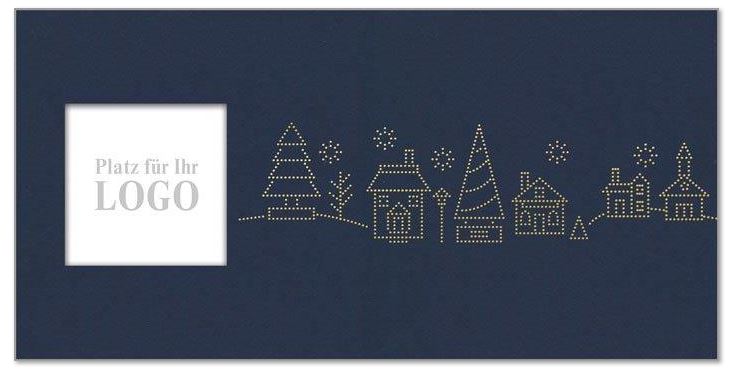 Logo-Weihnachtskarte "Elegantes Winterensemble " mit Silberfolienprägung und Fensterstanzung, inkl. Einlegeblatt, DIN lang 