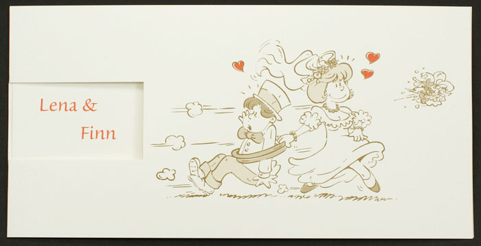 Hochzeitskarte DINlang Comic Braut zieht Bräutigam pr16319