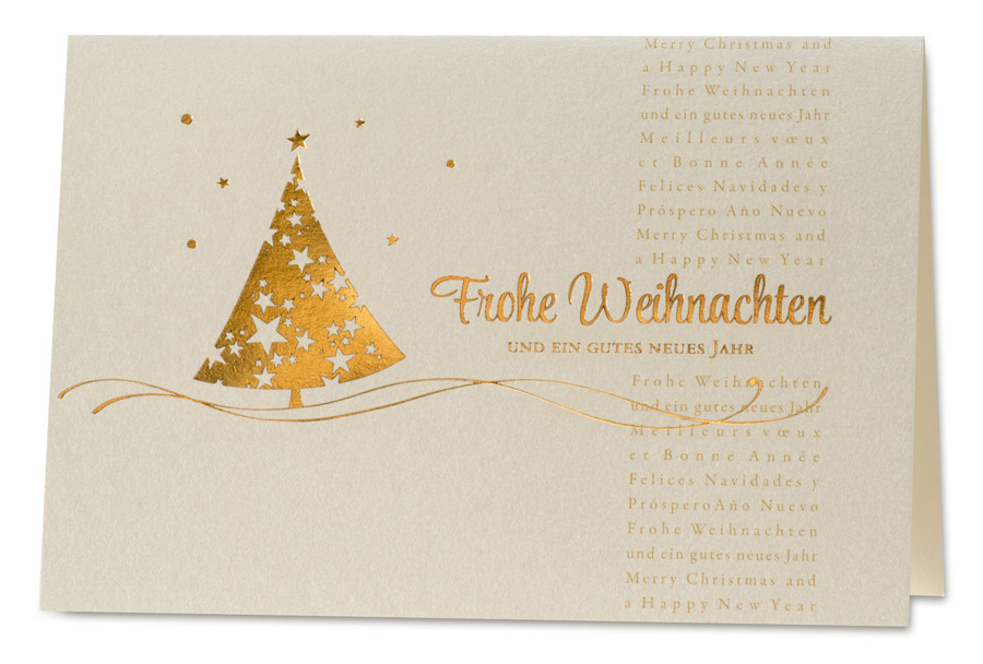 Weihnachtskarte creme metallic mit Goldfolienprägung international