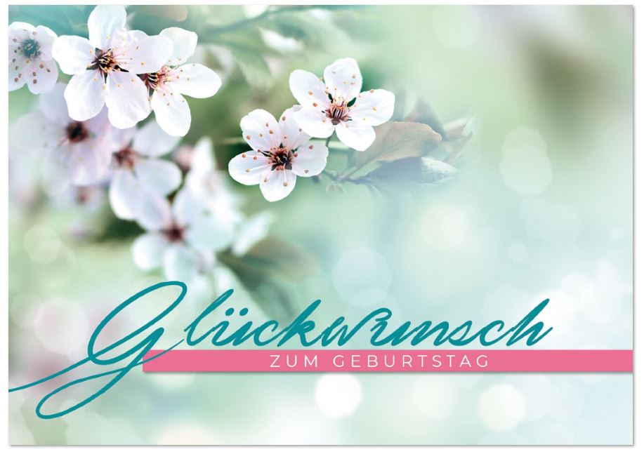 Geburtstags-Glückwunschkarte "Florale Eleganz" in frischen Pastellfarben mit weißen Blüten