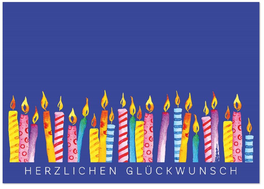 Glückwunschkarte "Lichtermeer" mit bunten Kerzen und Schriftzug Herzlichen Glückwunsch