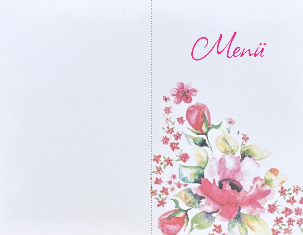 Menükarte in cremeweiß mit floralem Druck und Falteinlegeblatt innen