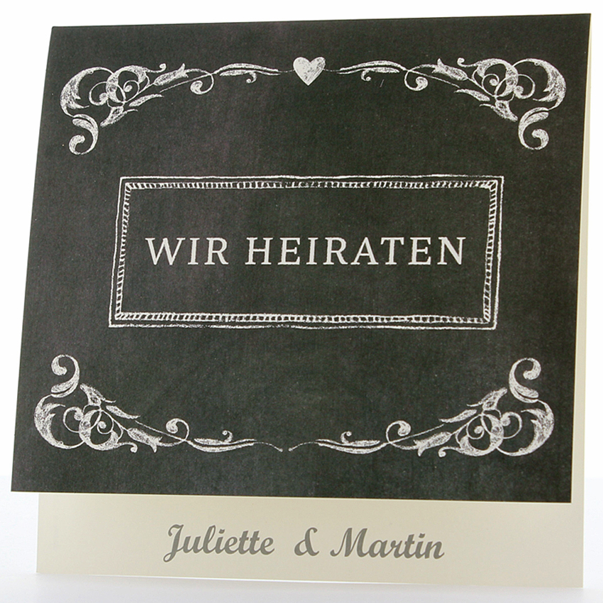 Hochzeitskarte cremeweiß - dunkelgrau WIR HEIRATEN