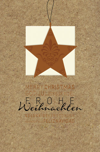 Weihnachtskarte braun Karton mit Stern mehrsprachig