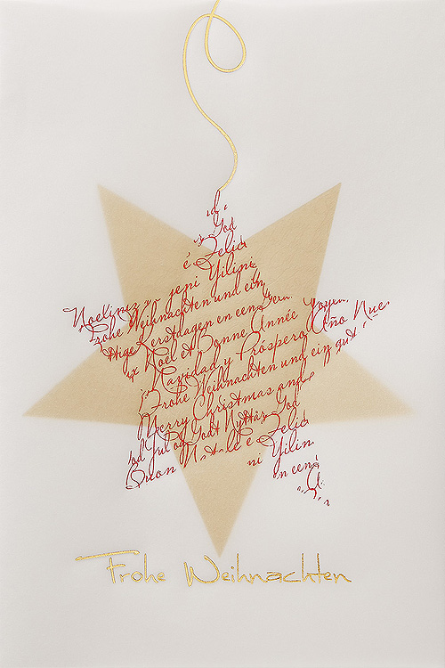 Weihnachtskarte Frohe Weihnachten mit Transparent Stern in Gold