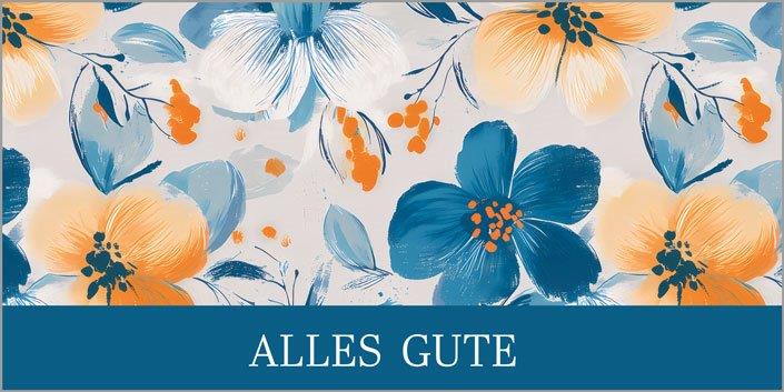 Stilvolle Glückwunschkarte "Blütenmeer" in blau und orange für viele Anlässe im DIN lang Format inkl. Einleger