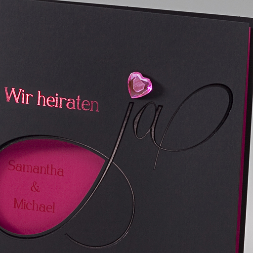 Hochzeitskarte schwarz pink Wir heiraten ja Herz ba723092