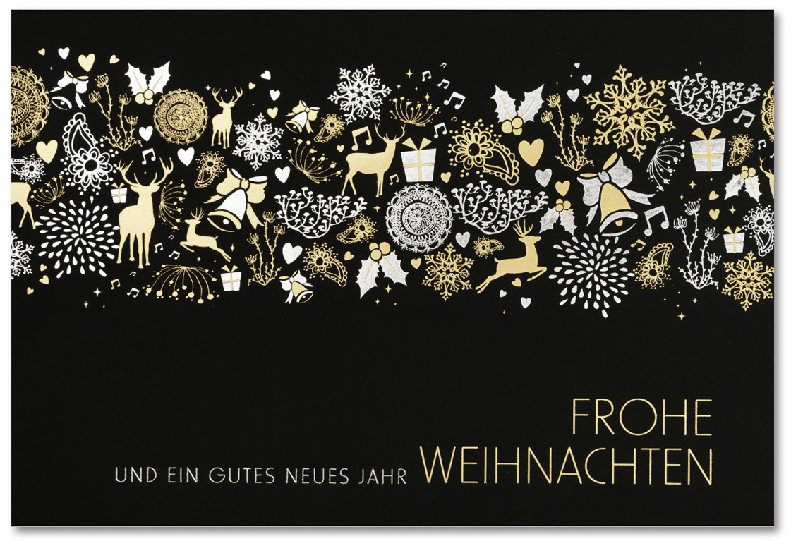 Weihnachtskarte schwarz Frohe Weihnachten und ein gutes neues Jahr mit zahlreichen Motiven