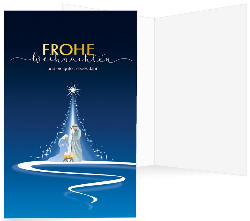 Christliche Weihnachtskarte mit der Heiligen Familie unter dem Stern von Betlehem