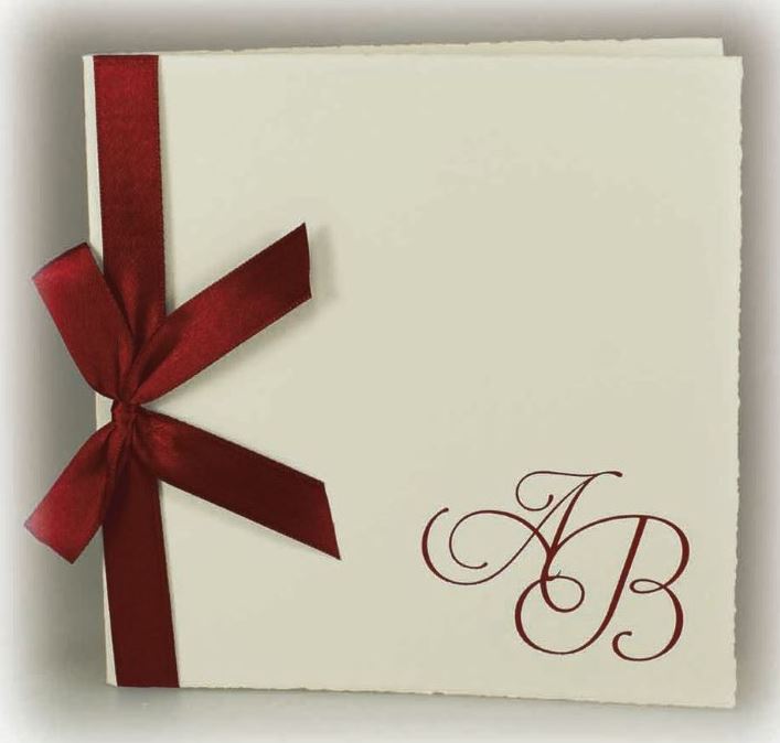 Cremeweiße Blankokarte 15x15 cm quadratisch Büttenpapier Cotton , Band rot