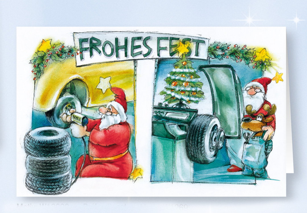 Weihnachtskarte Branchenkarte Reifendienst Reifenwechsel KFZ