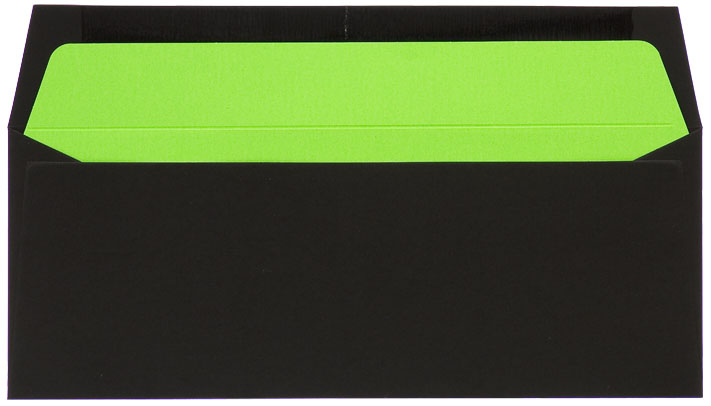 Briefumschlag 23x9 cm schwarz m. Futter neon-grün nassklebend