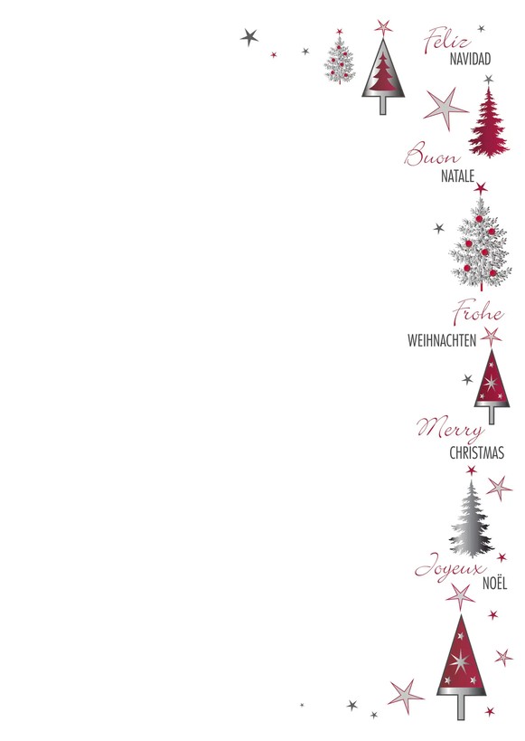 Internationales Briefpapier DIN A4 "Winterliche Grüße" mit Gruß "Frohe Weihnachten" in verschiedenen Sprachen