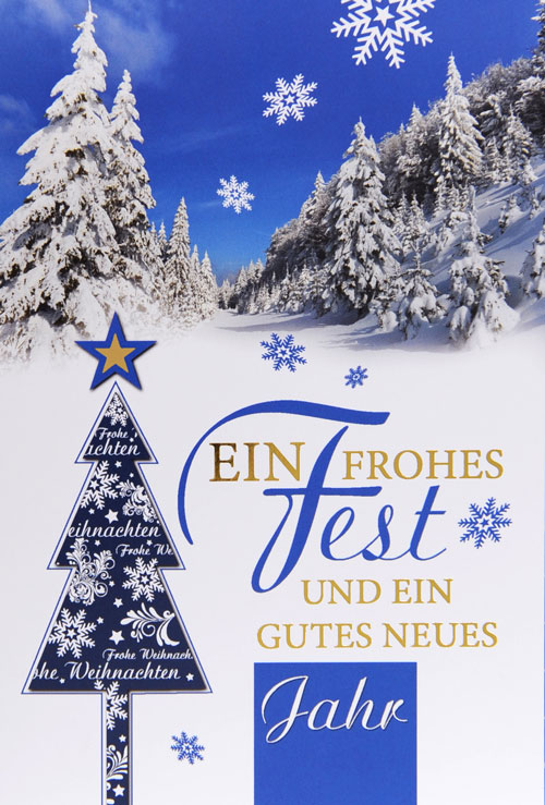 Festtagsgrußkarte mit verschneiter Winterlandschaft