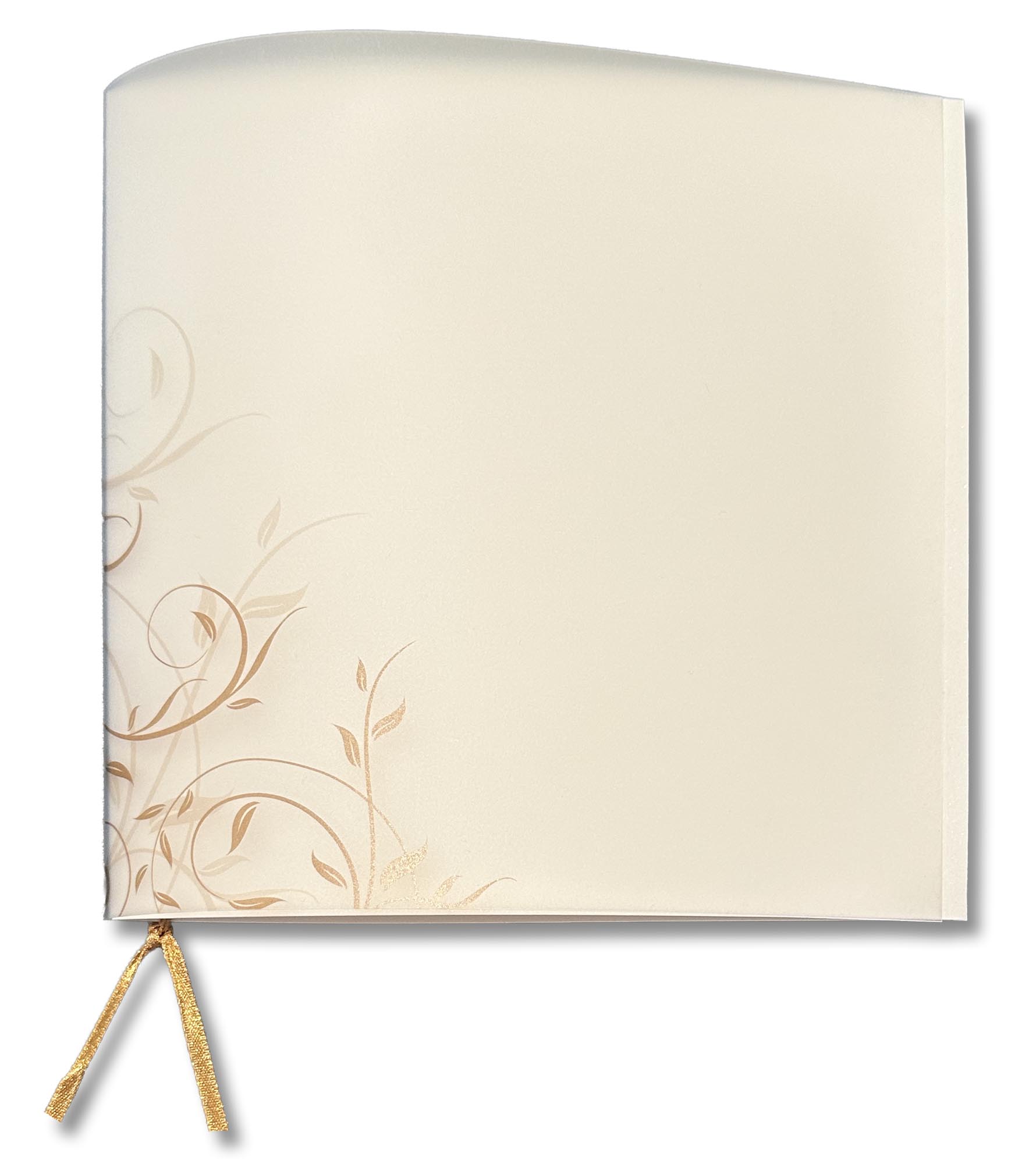 Quadratische Einladungskarte mit floralem Ornament auf Kunststoff-Transparent und cremeweißer Karte