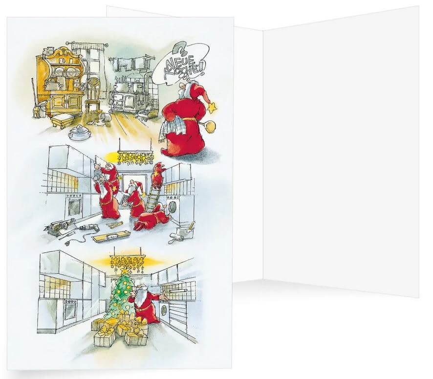 Humorvolle Weihnachtskarte für Einrichtungshaus, Küchenhaus, Möbelhaus oder Schreiner
