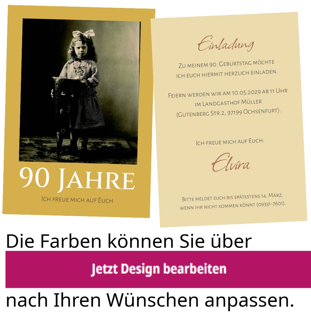 Einladungskarte zum 90. Geburtstag, mit eigenem Foto selbst gestalten