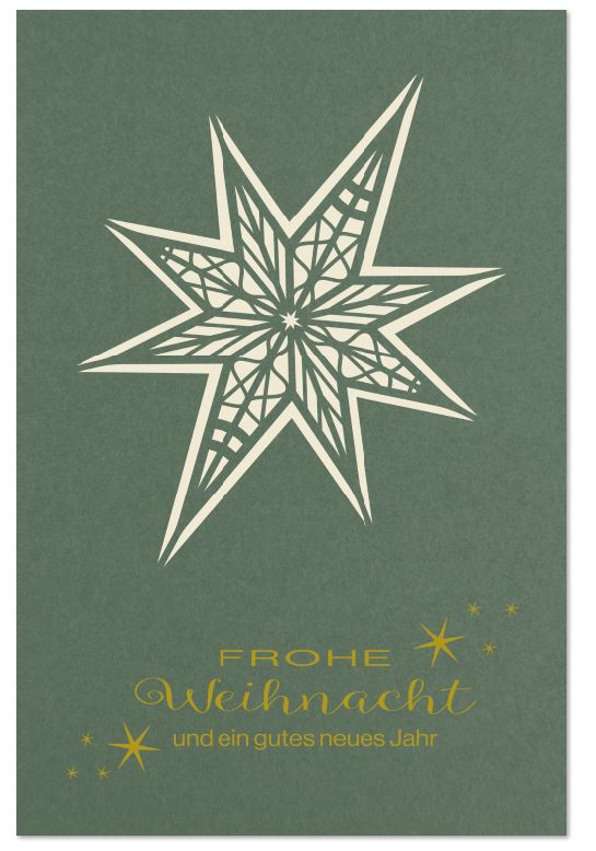 Edle Weihnachtskarte in Tannengrün mit gelasertem Stern und Goldfolienprägung, inkl. Falteinleger innen 