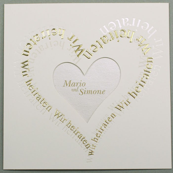 Hochzeitskarte quadratisch Wir heiraten Goldfolie Herz ba723069