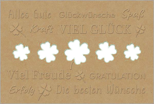 Natürliche Glückwunschkarte "Glücksklee" aus Kraftkarton mit Stanzung und Blindprägung