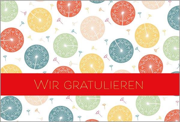 Farbenfrohe Glückwunschkarte "Pusteblumen-Glück" für viele Anlässe mit Goldprägung, inkl. Einleger innen
