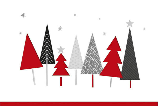 Weiße Weihnachtskarte mit rotem Einlegeblatt und edler Silberfolienprägung, ohne Gruß