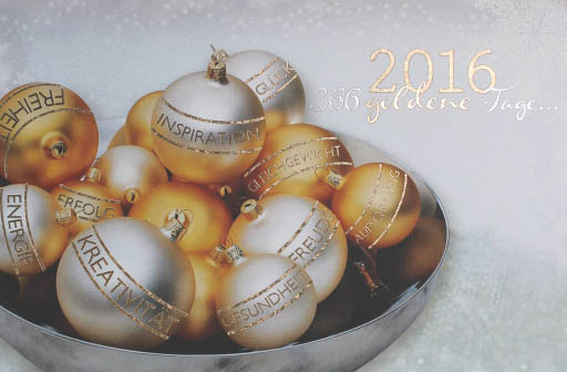 Weihnachtskarte mit Weihnachtskugeln Jahreszahl 366 goldene Tage