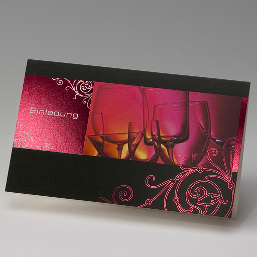 Einladungskarte Cocktail- & Weingläser Ornament pink ba982015