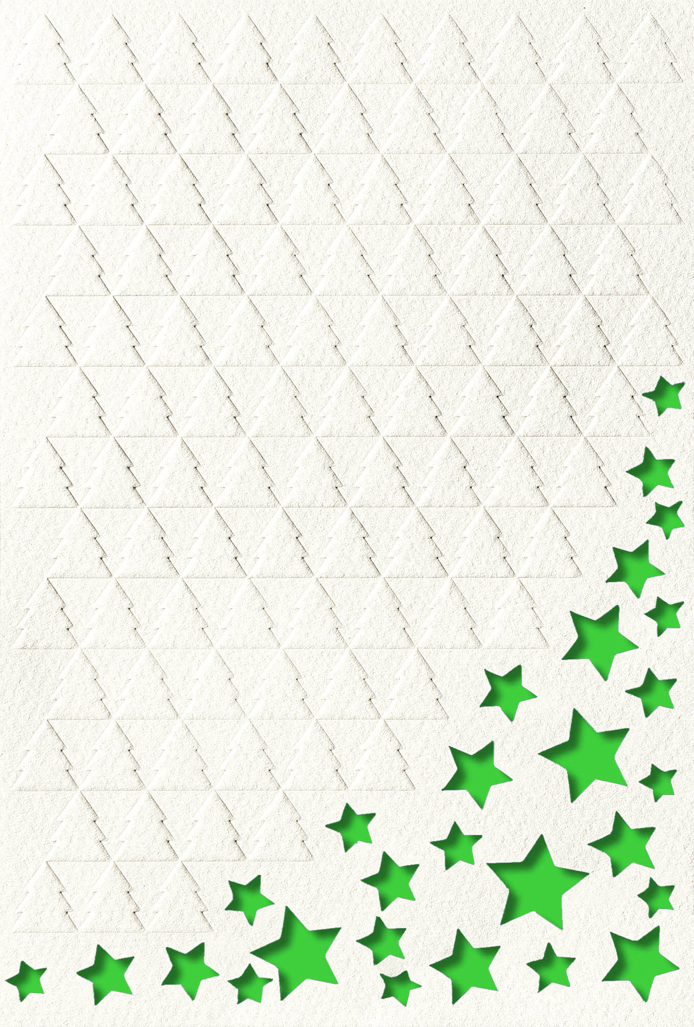 Cremeweiße Weihnachtskarte mit Blindprägung und Sternstanzung, inkl. gruenem Einleger