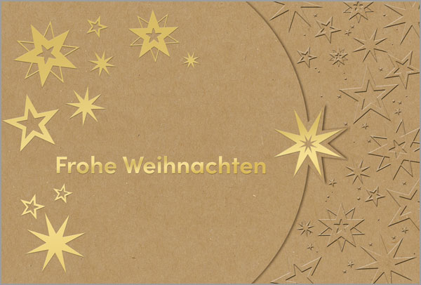 Weihnachtskarte "Goldsterne" mit Weihnachtsgruß, Blindprägung und Goldfoliendruck