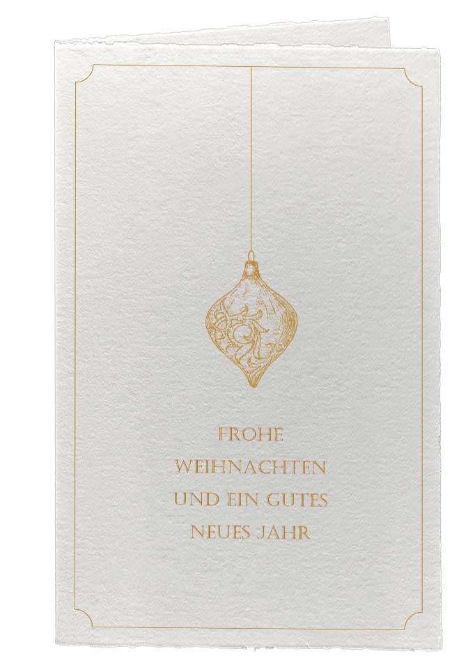 Bütten-Weihnachtskarte DIN A6 mit Weihnachts-Schmuck-Deko Zeichnung