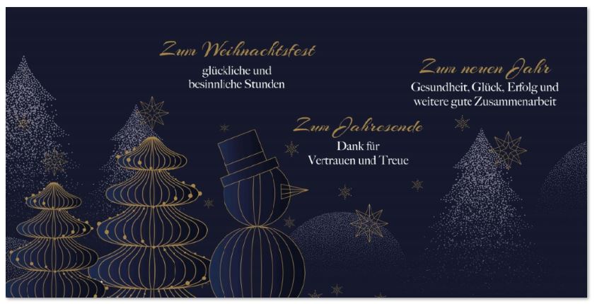 Business-Weihnachtskarte DIN-Lang in Dunkelblau im modernen Design mit Dank und Weihnachtsgruß 
