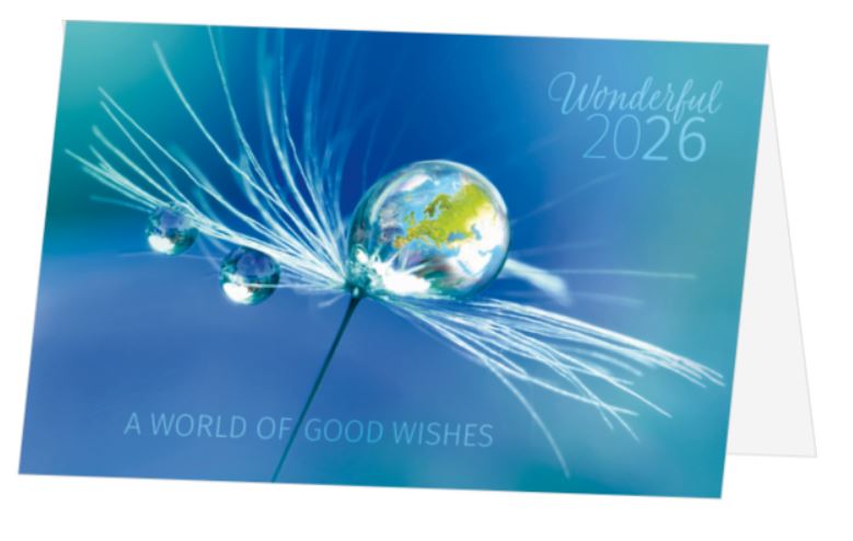 Neujahrskarte mit Gutem Zweck für WAR CHILD mit Slogan "A world of good wishes"
