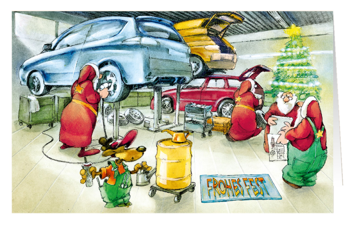 Weihnachtskarte Branchenkarte Autowerkstatt Frohes Fest