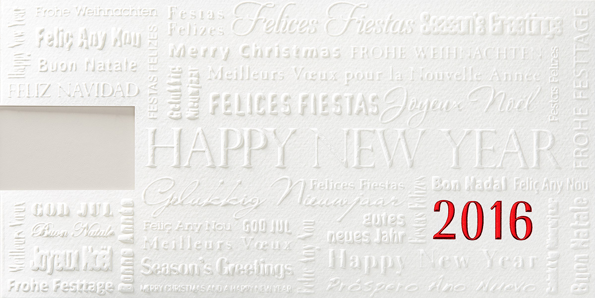 Weihnachtskarte creme mit Relieftext und Jahreszahl 2016