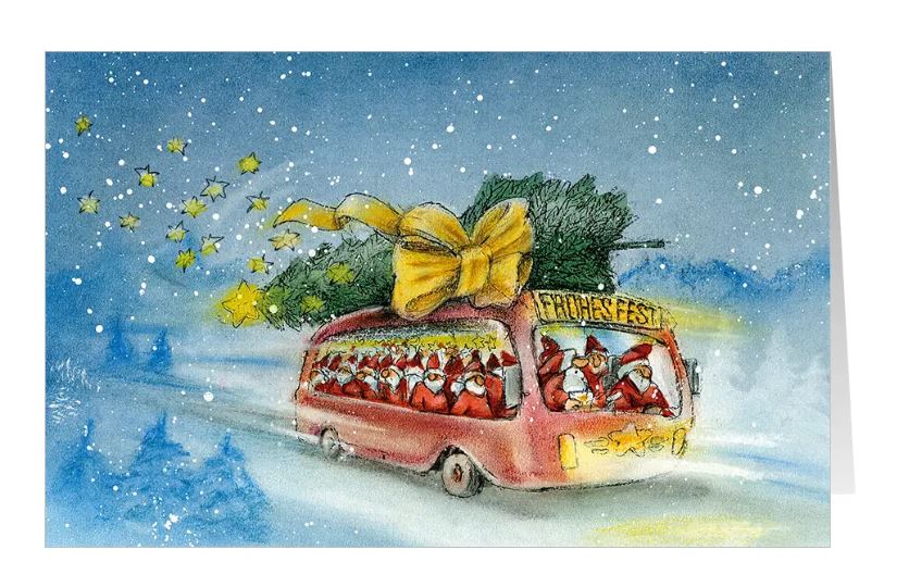 Branchenweihnachtskarte "Tour de Noël" für Busunternehmen, Reiseveranstalter, Tourismus mit Weihnachtsgruß