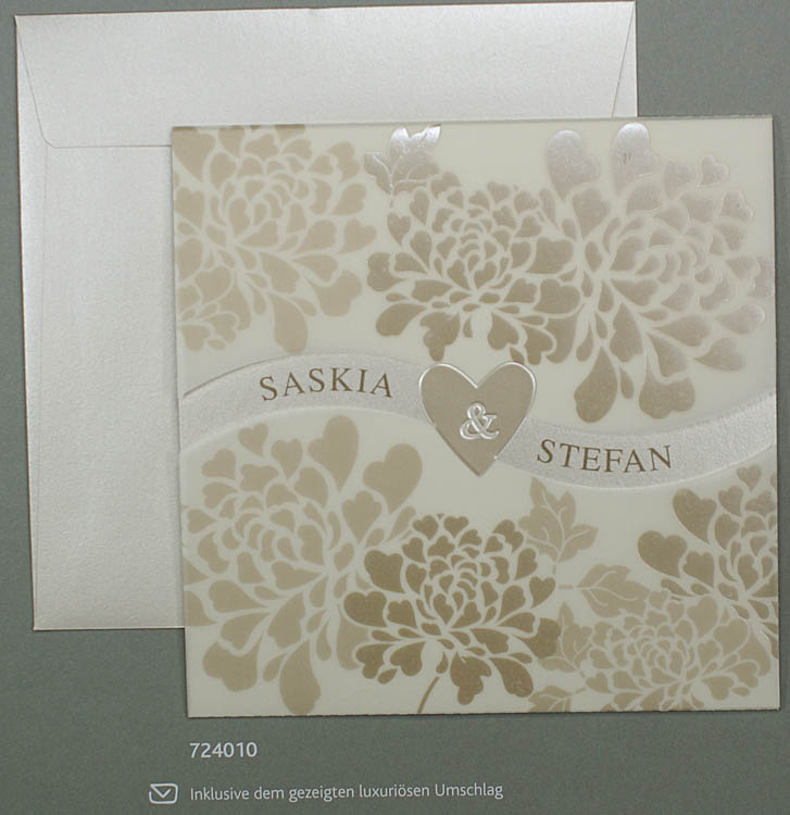 Hochzeitskarte mit Transparentpapier und perlmutt Folienprägung