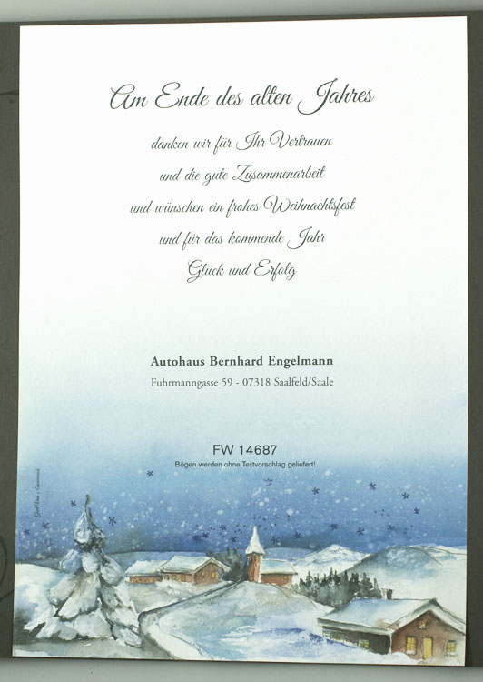 Weihnachtsbrief mit verschneiter Winterlandschaft