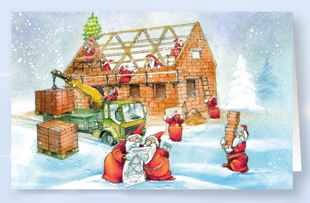 Weihnachtskarte Branchenkarte für Bauunternehmen Hausbau Hochbau