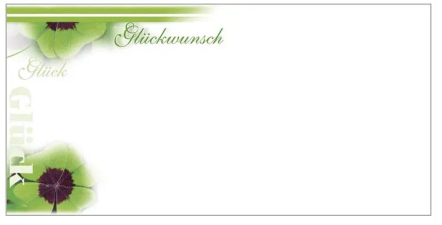 Schmuck-Briefumschlag DIN lang 22x11 cm mit Glückskleeblättern und "Glück - Glückwunsch"