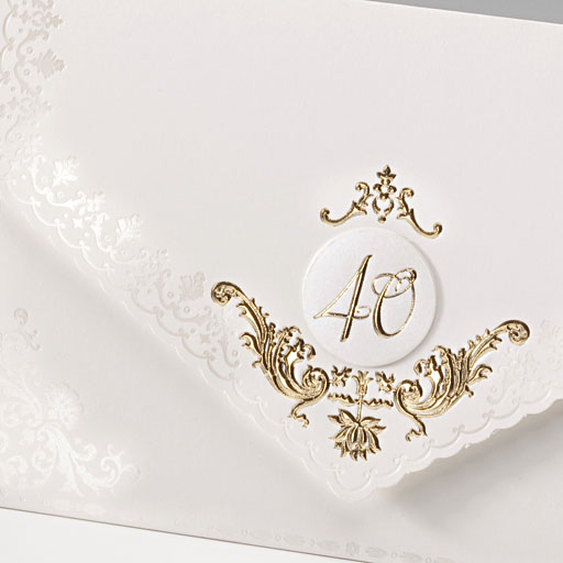 Einladungskarte mit Jubiläumszahlen 40, 50, 60, 75 und Ornament