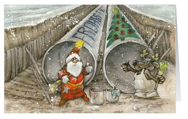Heitere Weihnachtskarte "Festliche Rohrpost" für Bauunternehmen, Kanalbau, Tiefbau, Versorgungsbetriebe