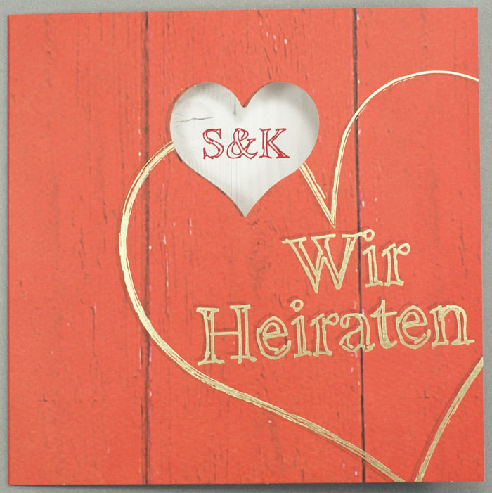 Hochzeitskarte Holzmuster Herz JA Wir Heiraten gold ba723007