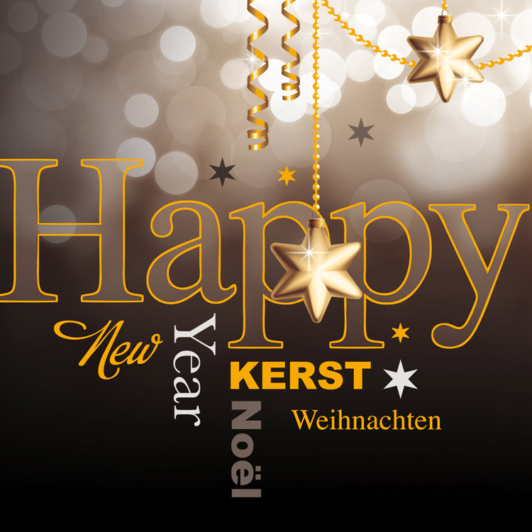 Weihnachtskarte Happy New Year Silvesterstimmung Sterne intern.