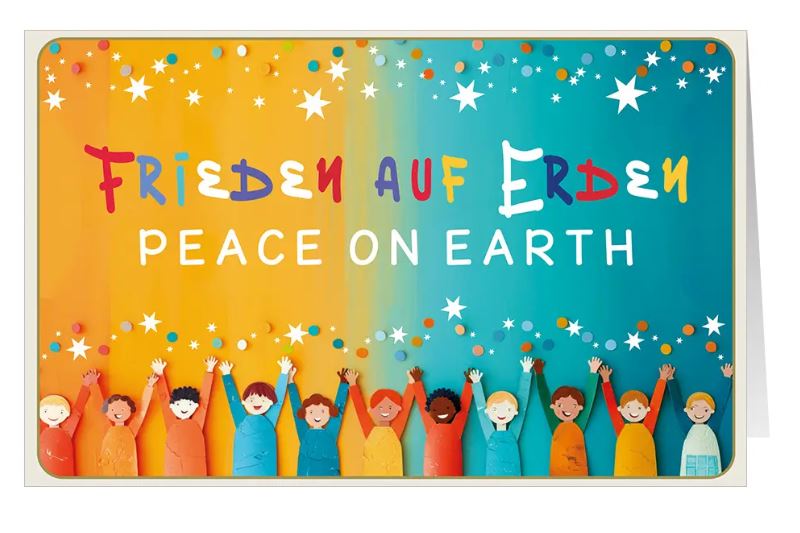 Spendenkarte mit Friedenswunsch "Peace on Earth" und Kindern zugunsten von Ärzte ohne Grenzen