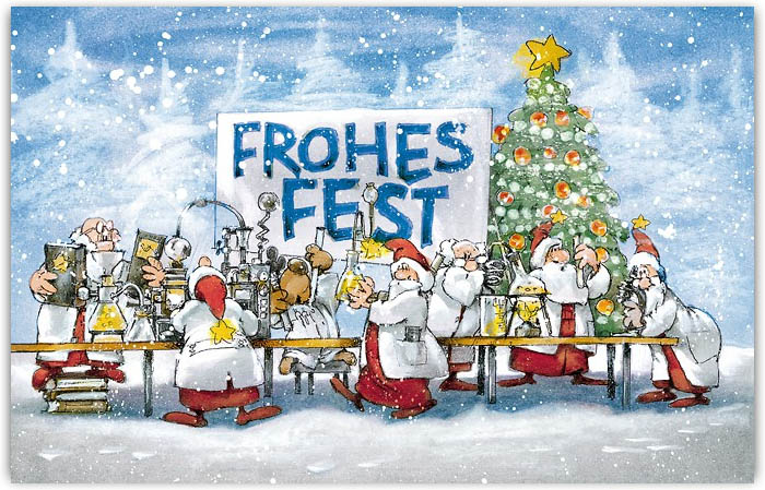 Lustige Weihnachtskarte für Chemie, Wissenschaft und Labor mit Weihnachtsgruß und Weihnachtsbaum