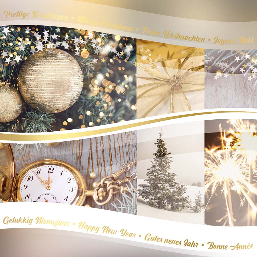 Klassische Spendenweihnachtskarte mit Goldprägung und gutem Zweck: Deutsche Krebsgesellschaft