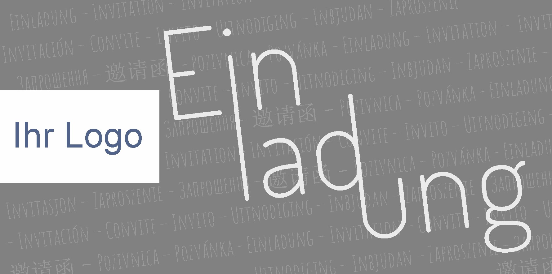 Firmen-Logo Einladungskarte in anthrazitgrau aus Perlmuttkarton mit Fensterstanzung - mehrsprachig